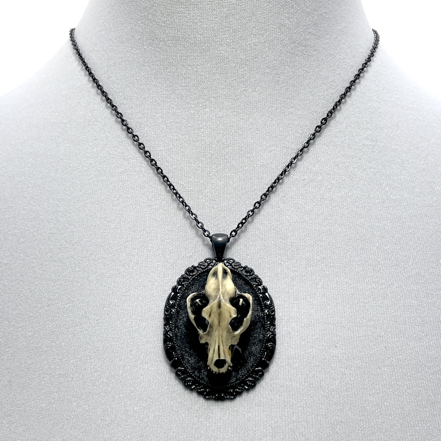 Resin Wolf Skull on Black Velvet Necklace