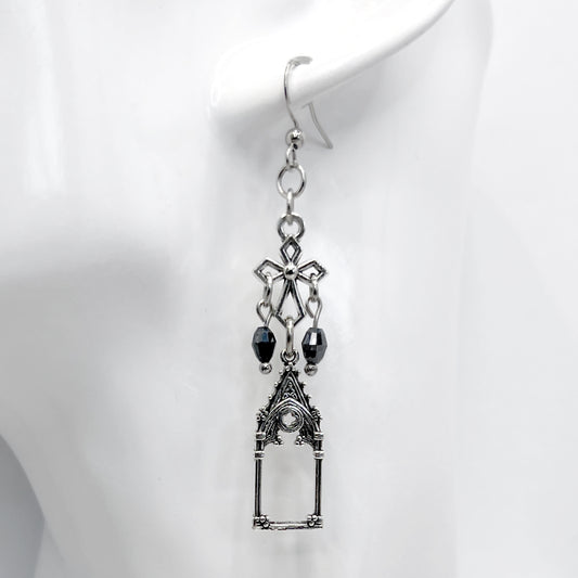 Old School Goth Cathedral Window and Cross Earrings