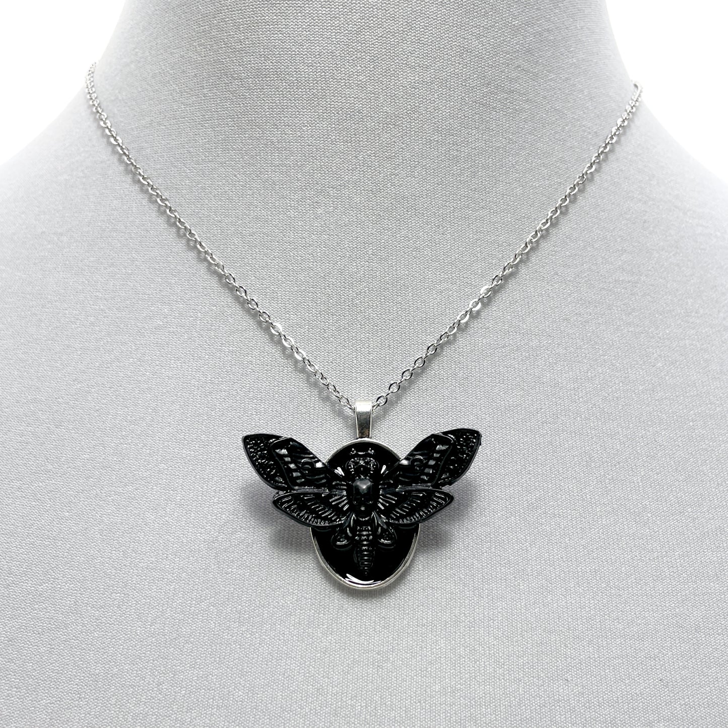 Small Black Death Head Moth on Black Necklace