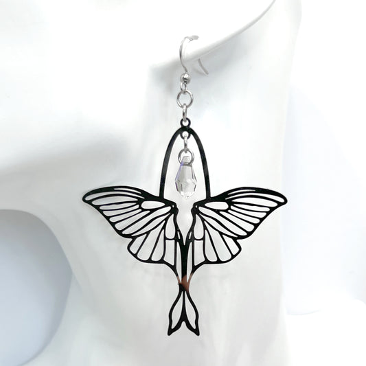 Large Moth and Bead Earrings