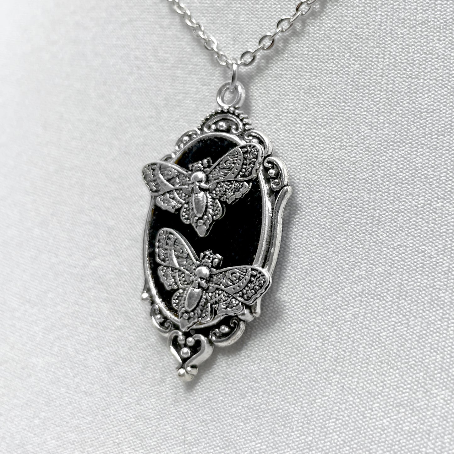 Tiny Death Head Moths on Black Velvet Necklace