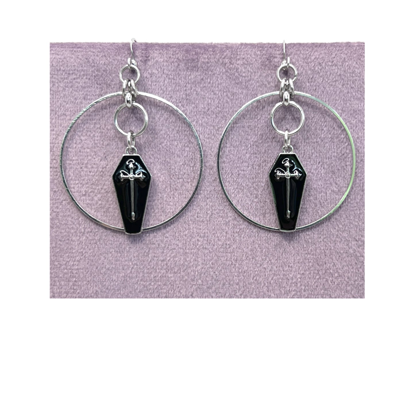 Black Coffin and Hoop Earrings