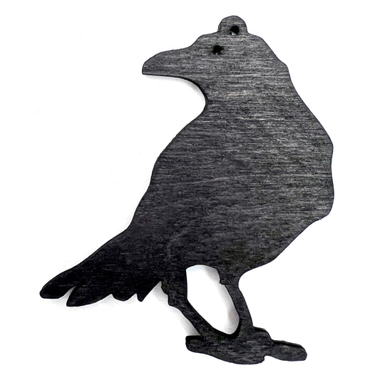 Raven Christmas / Holiday Tree Ornament - Black Stained Wood
