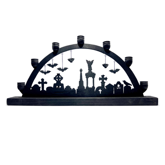 Black Wood Cemetery with Flying Bats Schwibbogen
