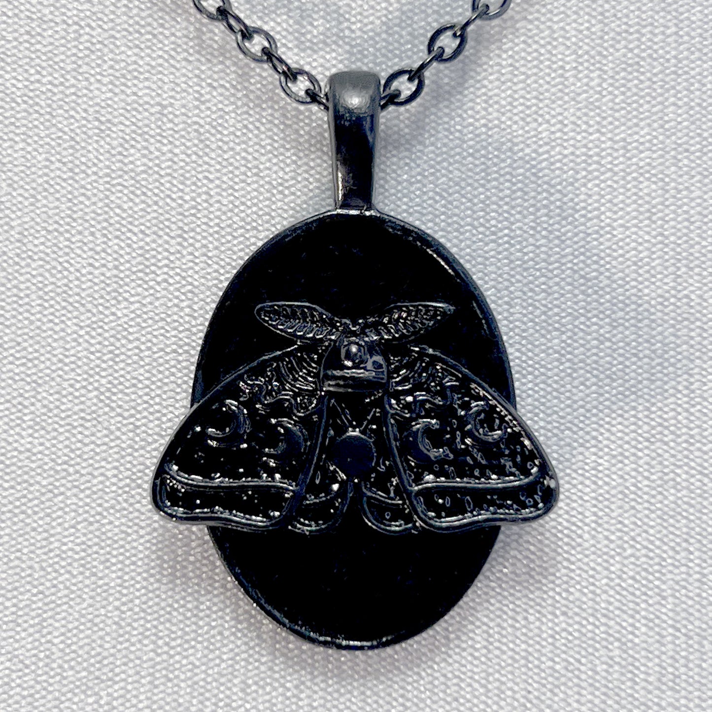 Small Black Moth on Black Velvet Necklace