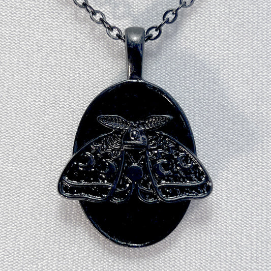 Small Black Moth on Black Velvet Necklace