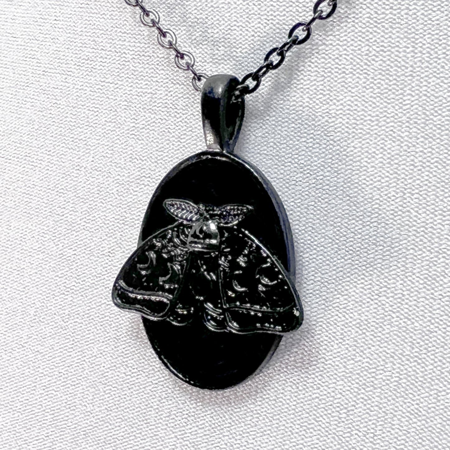 Small Black Moth on Black Velvet Necklace