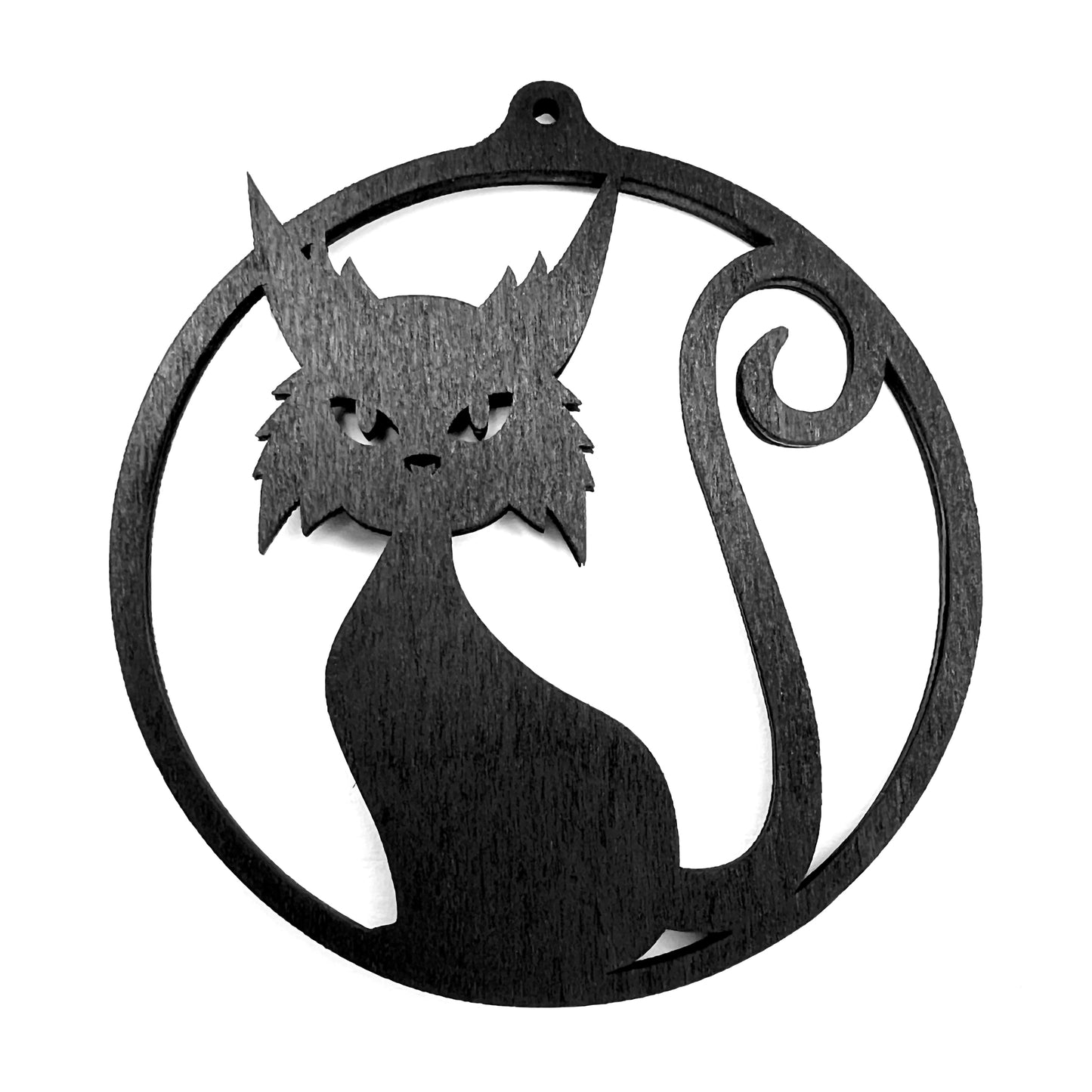 Spooky Cat Gothic Christmas / Holiday Tree Ornament - Black Stained Wood