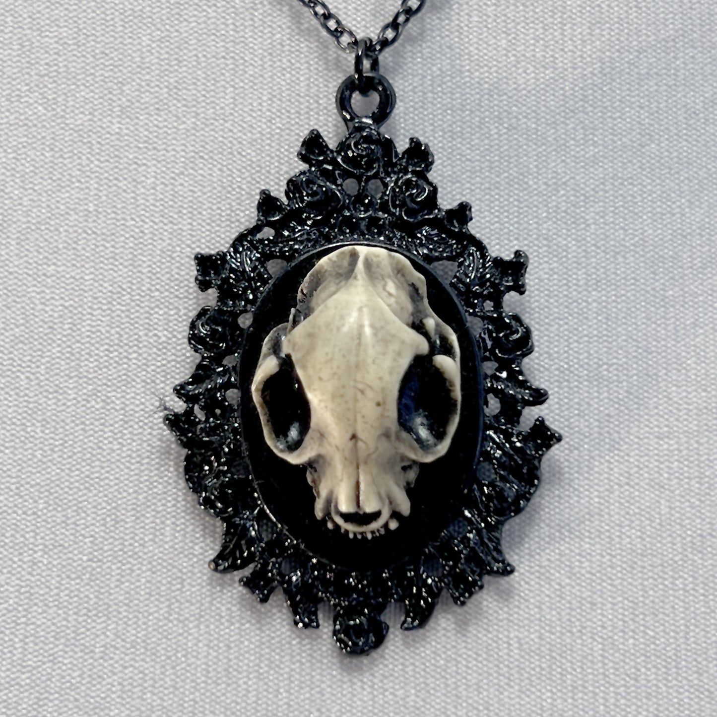 Small Resin Cat Skull Necklace