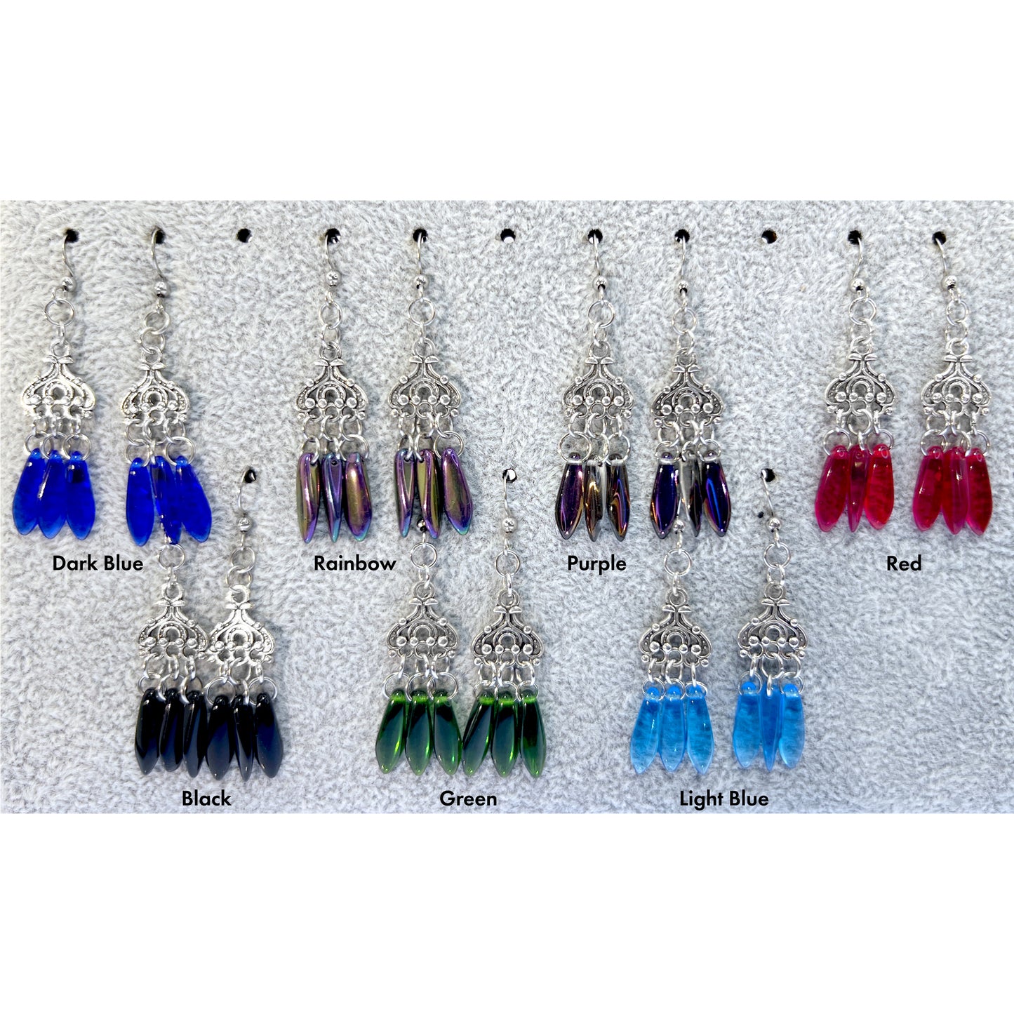 Czech Glass Chandelier Earrings in Various Colors