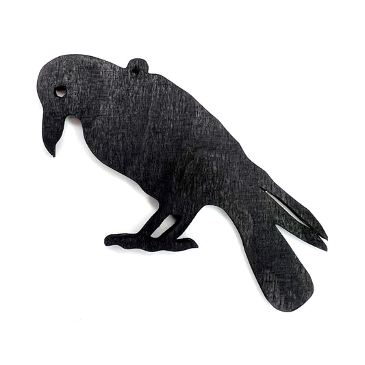 Raven Christmas / Holiday Tree Ornament - Black Stained Wood
