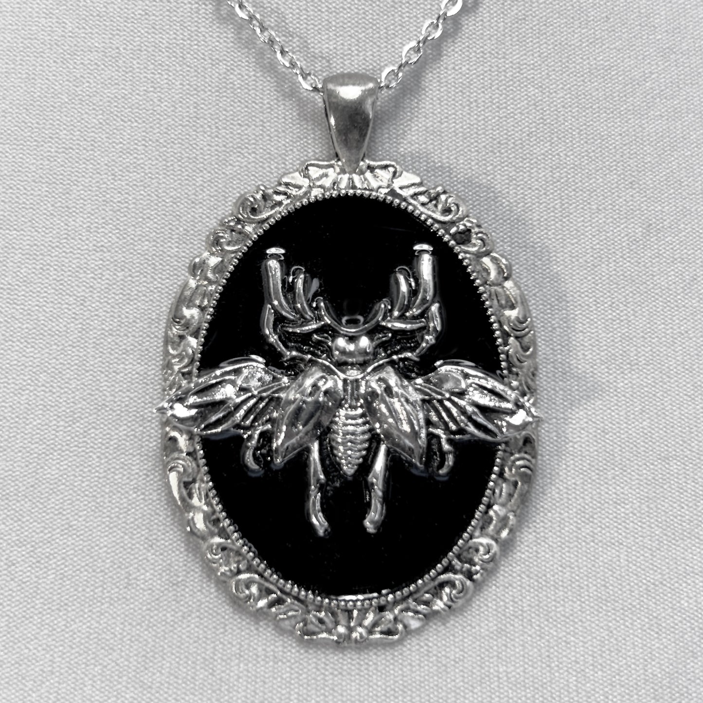 Flying Stag Beetle on Black Necklace