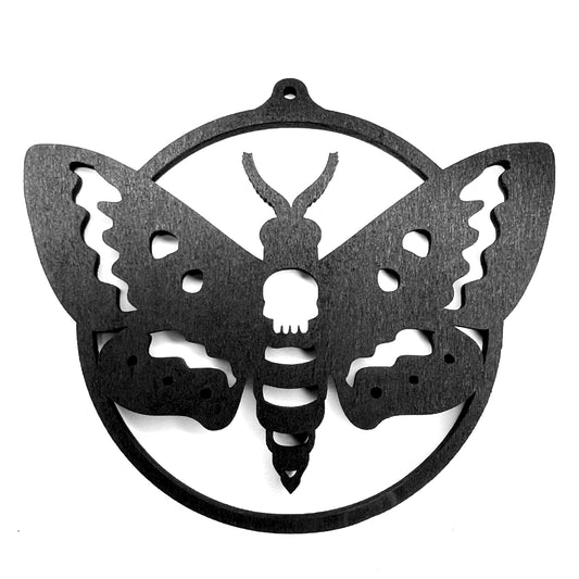 Death Head Moth Gothic Christmas / Holiday Tree Ornament - Black Stained Wood