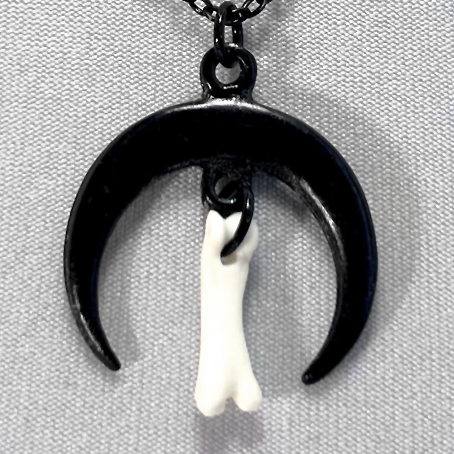 Small Black Crescent Moon and Tiny Bone Necklace