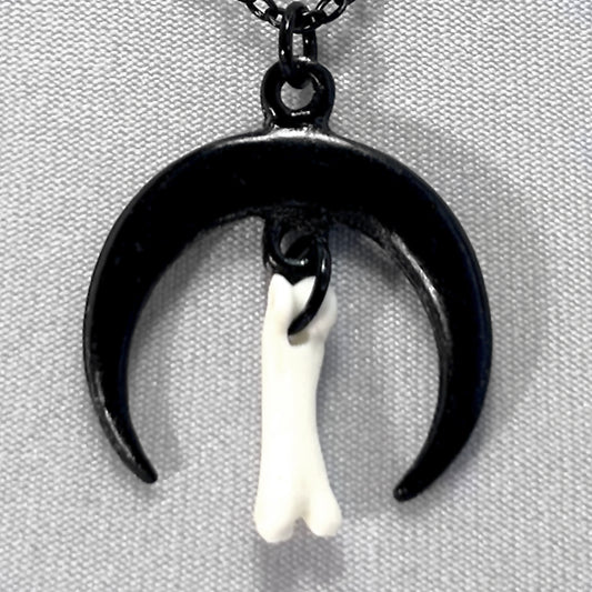 Small Black Crescent Moon and Tiny Bone Necklace