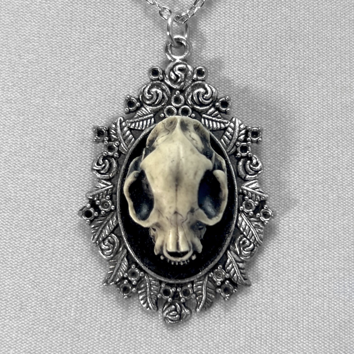 Small Resin Cat Skull Necklace