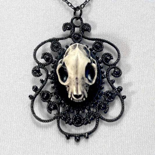 Small Resin Cat Skull Necklace