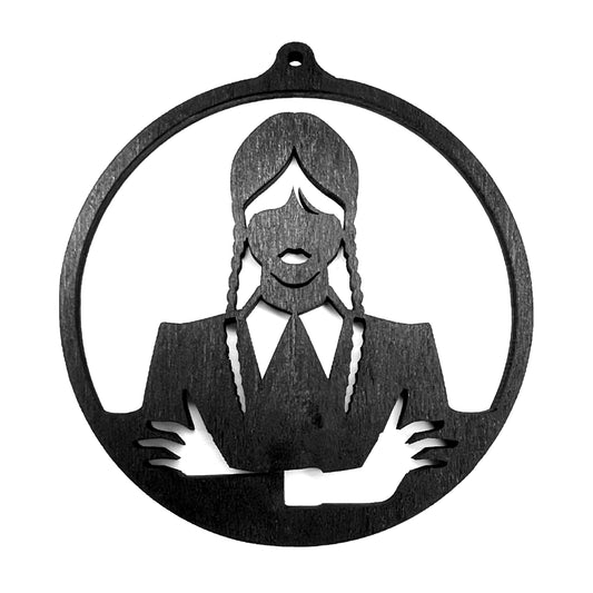 Wednesday Addams Gothic Christmas / Holiday Tree Ornament - Black Stained Wood