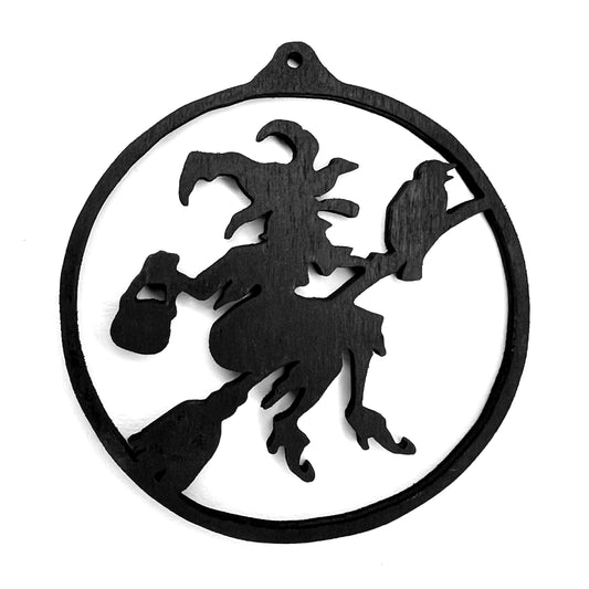 Wicked Witch Gothic Christmas / Holiday Tree Ornament - Black Stained Wood