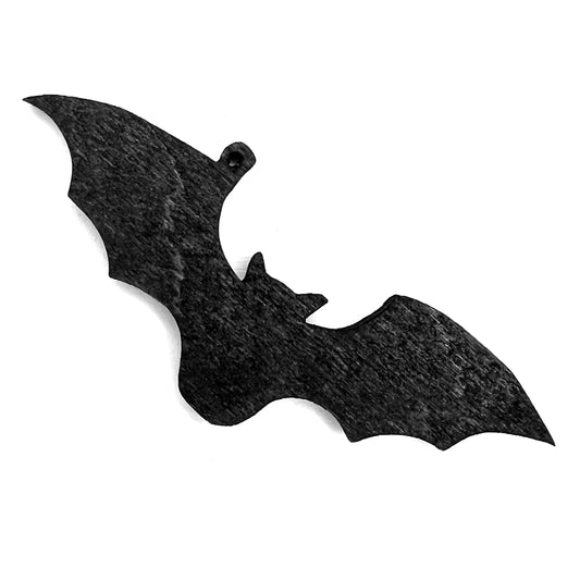 Tilted Bat Christmas / Holiday Tree Ornament - Black Stained Wood