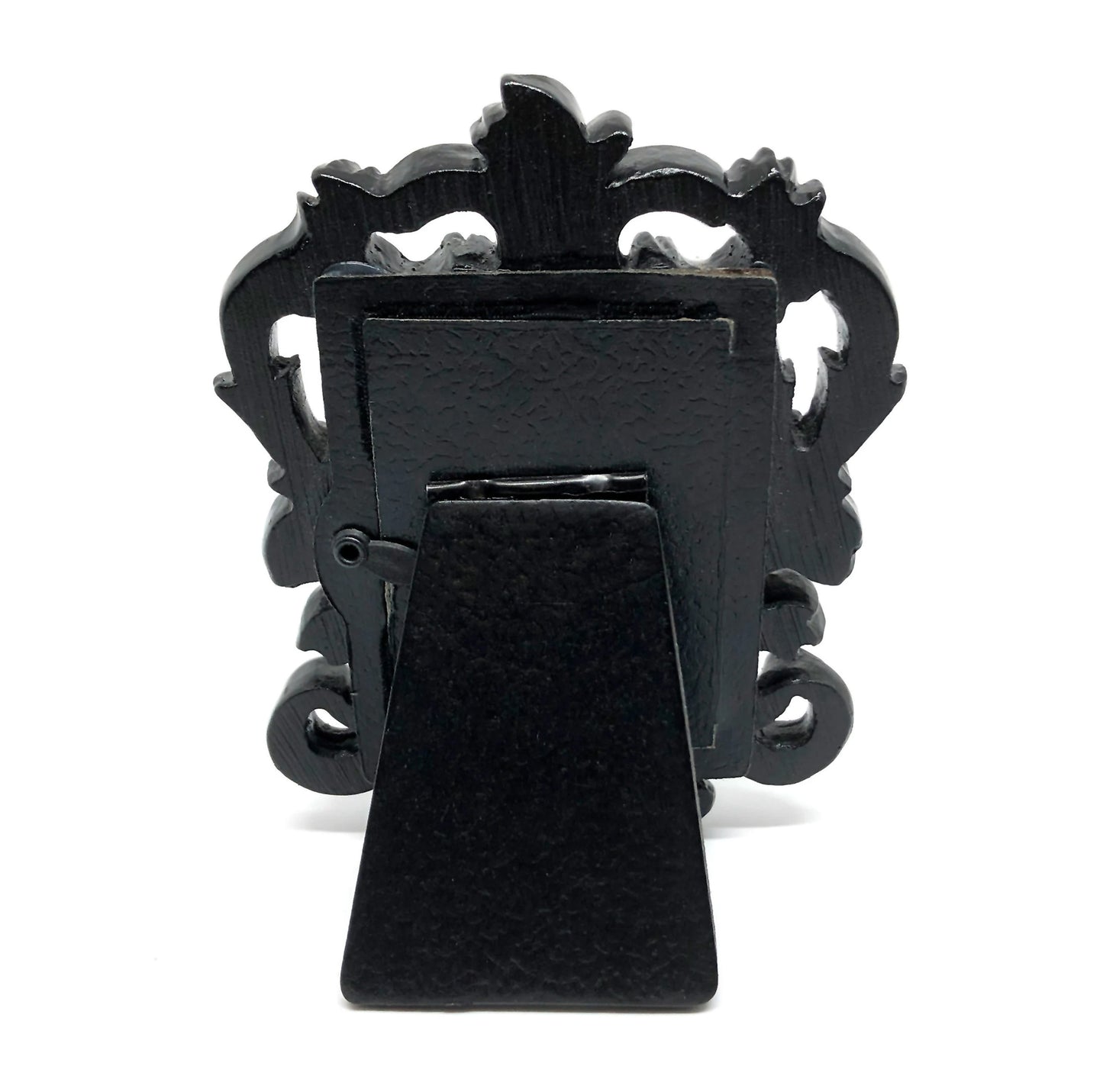 Small Black Resin Square Frame with Bat Woman on Black Velvet Gothic Home Deco