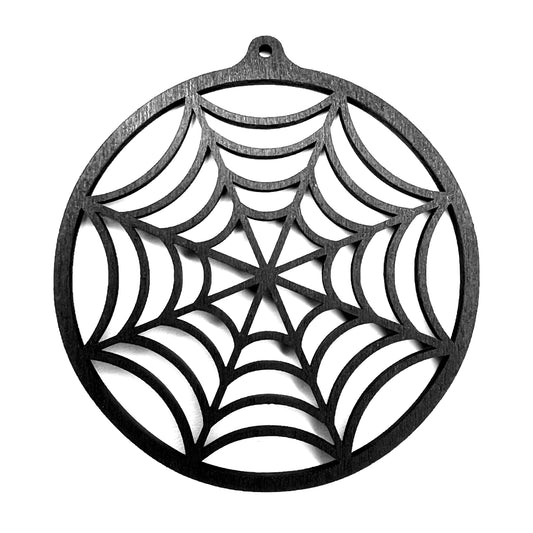 Spiderweb Gothic Christmas / Holiday Tree Ornament - Black Stained Wood