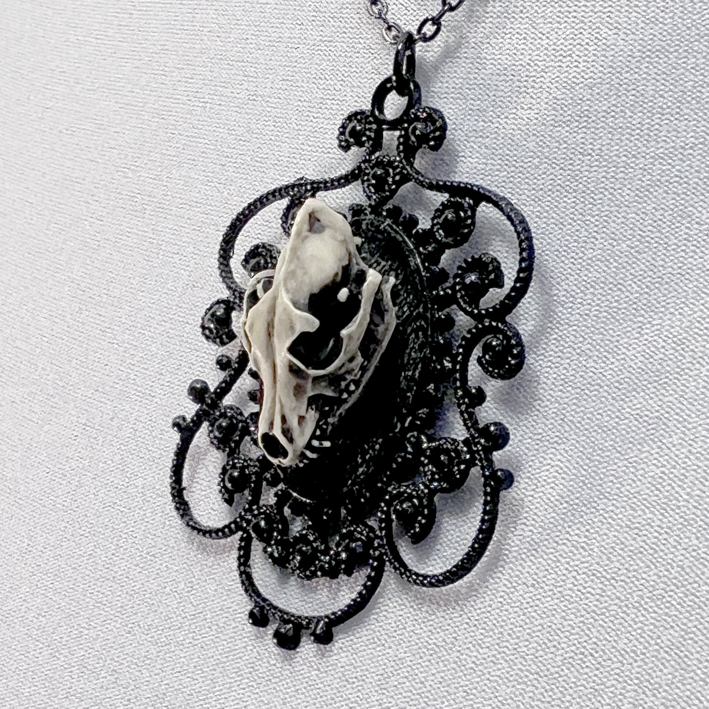 Small Resin Wolf Skull on Black Velvet Necklace
